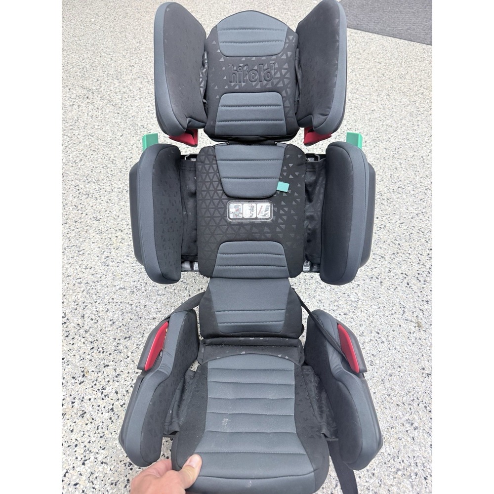 Hifold Adjustable Kids High Back Booster Seat Grey Travel Compact Foldable EUC